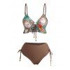 Maillot de Bain Rembourré Sanglée Fleurie Imprimée à Volants - café S | US 4