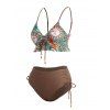 Maillot de Bain Rembourré Sanglée Fleurie Imprimée à Volants - café S | US 4