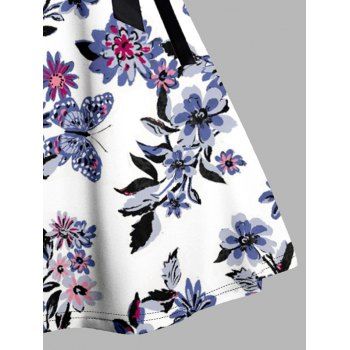 Plus Size & Curve Dress Flower Painting Print Belted Crossover Short Sleeve Combo Dress