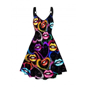 

Casual Dress Women's Plus Mouth Print Summer Sexy Sleeveless Round Neck Dress, Black