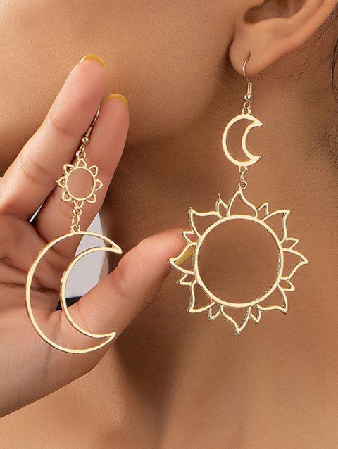 Hollow Out Sun Moon Shape Irregular Drop Earrings
