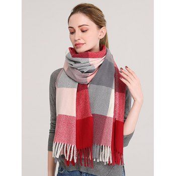 

New Fashion Joker Retro Plaid Tassel Scarf Shawl Women's Winter Long Knitted Scarves, Red wine