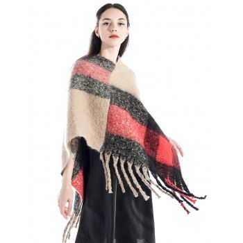 

New Women's Winter Long Knitted Scarves Fashion Joker Retro Plaid Tassel Scarf Shawl, Red