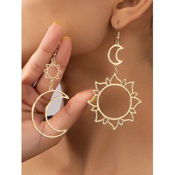Hollow Out Sun Moon Shape Irregular Drop Earrings, Golden