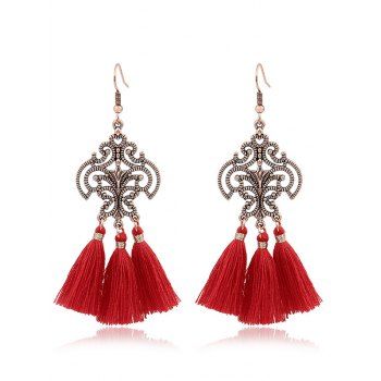 

Ethnic Style Metal Hollow Carved Red Tassel Earrings Women's Retro Versatile Gift