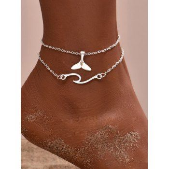 

2Pcs Fish Tail Bone Layered Chain Anklets Set, Silver