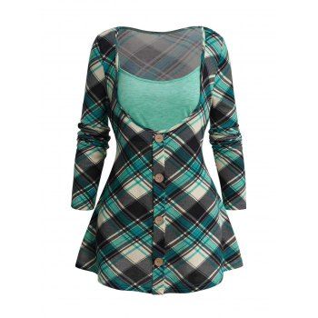 

Heathered Contrast Colorblock Plaid Print Button Up Long Sleeve Textured Shirt, Blue