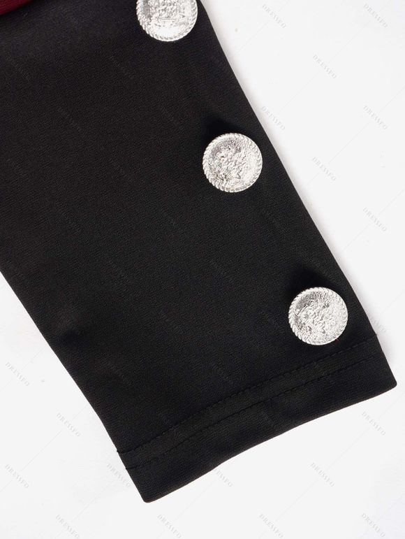 Manteau Asymétrique Haut Bas Bicolore à Col Relevé avec Boutons - Rouge foncé L | US 8-10