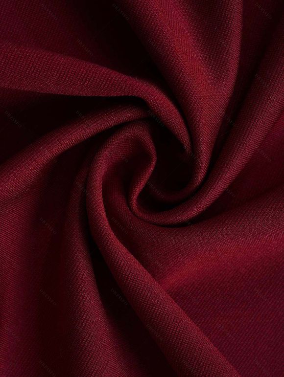 Manteau Asymétrique Haut Bas Bicolore à Col Relevé avec Boutons - Rouge foncé L | US 8-10