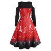 Robe Découpée Imprimée à Epaule Dénudée à Paillettes - Rouge S