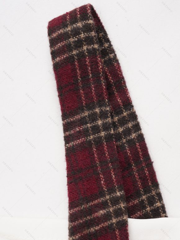 Robe Cœur Imprimé à Carreaux Epaule Dénudée à Demi-Bouton à Manches Evasées Fausse Deux Pièces - Rouge foncé M | US 6