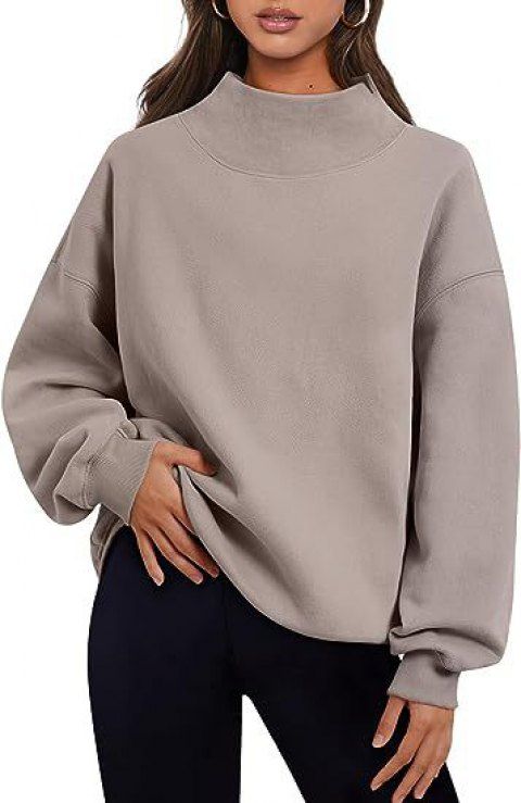 Plain Color Loose Fashion Turtleneck Pullover Long Sleeve Sweatshirt