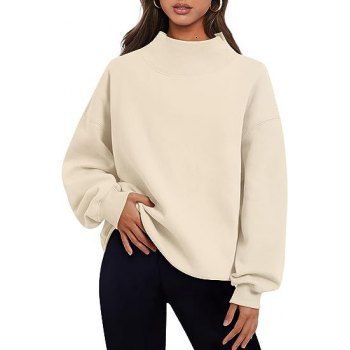 

Plain Color Loose Fashion Turtleneck Pullover Long Sleeve Sweatshirt, Light coffee