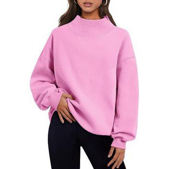 

Plain Color Loose Fashion Turtleneck Pullover Long Sleeve Sweatshirt, Light pink