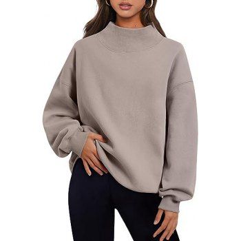 

Plain Color Loose Fashion Turtleneck Pullover Long Sleeve Sweatshirt, Coffee
