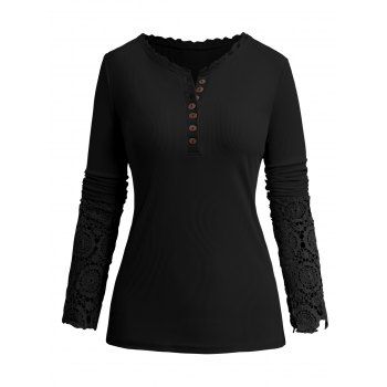 

Lady T-Shirt Women's Hollow Lace Splice Spring And Fall Top Lightweight Super Soft Comfortable Long Sleeve Casual Top, Black