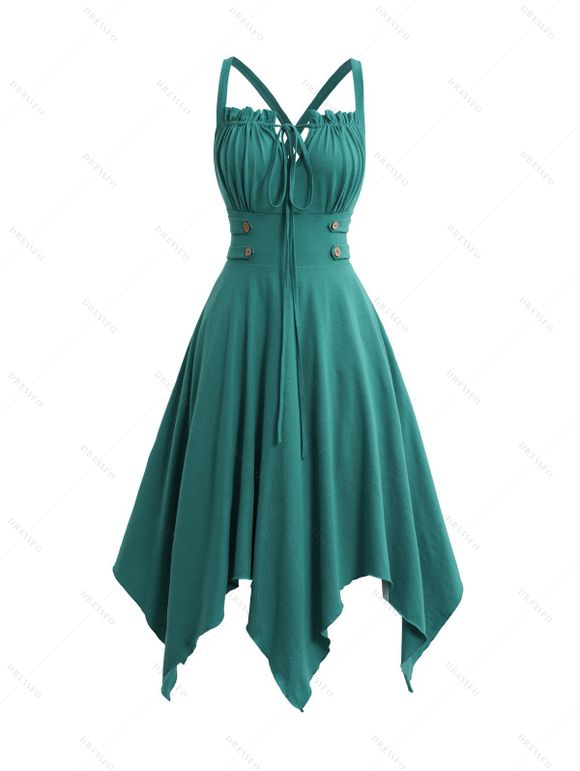 Robe Mouchoir Nouée en Avant à Bretelle en Couleur Unie à Cordon - Vert XXL | US 14
