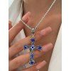 Collier Ras de Cou avec Pendentif Croix Incrustée de Zircon Coloré Style Hip Hop pour Femmes - Bleu 