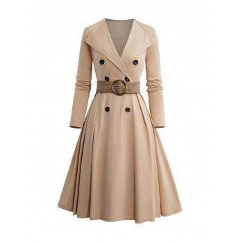 

O Ring Blazer Dress Belted Dress Button Up Mock High Waist Midi Dress, Light coffee