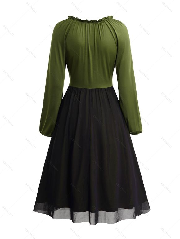 Robe Décontractée Vintage en Blocs de Couleurs à Taille Haute - Vert S | US 4