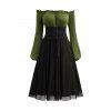 Robe Décontractée Vintage en Blocs de Couleurs à Taille Haute - Vert M | US 6