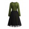 Robe Décontractée Vintage en Blocs de Couleurs à Taille Haute - Vert M | US 6