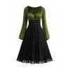 Robe Décontractée Vintage en Blocs de Couleurs à Taille Haute - Vert S | US 4