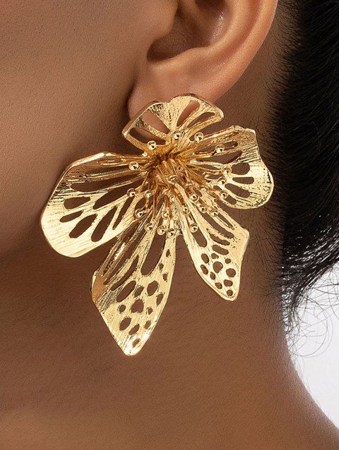 3D Hollow Out Flower Gold Color Stud Earrings
