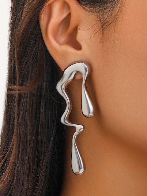 Simple Geometric Pattern Trendy Metal Drop Earrings