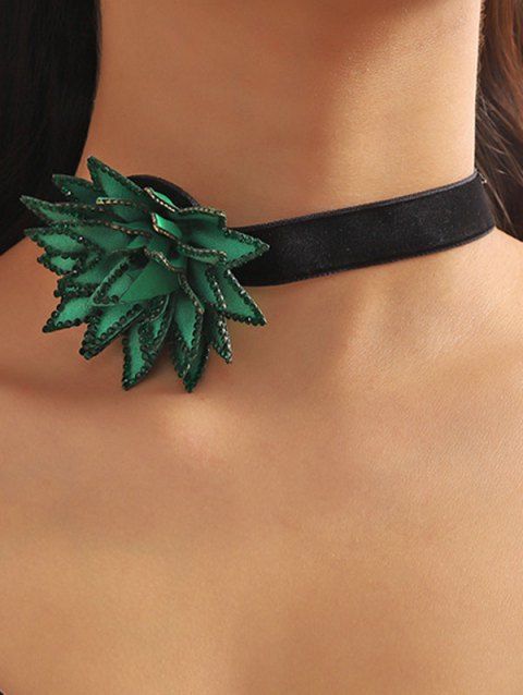 Exaggerated Velvet Flower Pendant Casual Solid Necklace In Black