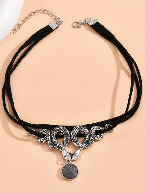 Layered Gothic Choker Double Snakes Pendant Necklace