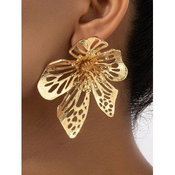 

3D Hollow Out Flower Gold Color Stud Earrings, Golden