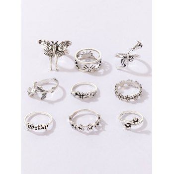 Ethnic Personality Butterfly Rose Silver Nine-piece Letter Casual Fashion Rings Set