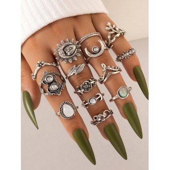 

Fashionable Hollow Carved Water Drop Flower Sun Combination Casual Rings Set, Silver