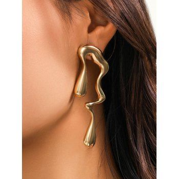 

Simple Geometric Pattern Trendy Metal Drop Earrings, Golden