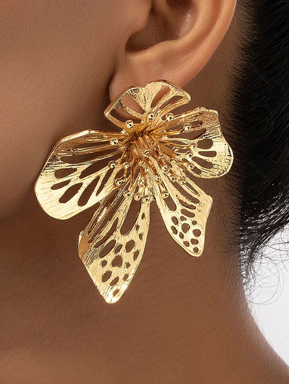 Boucles D'oreilles en Or Ajourée 3D Fleur - d'or 1 PAIR