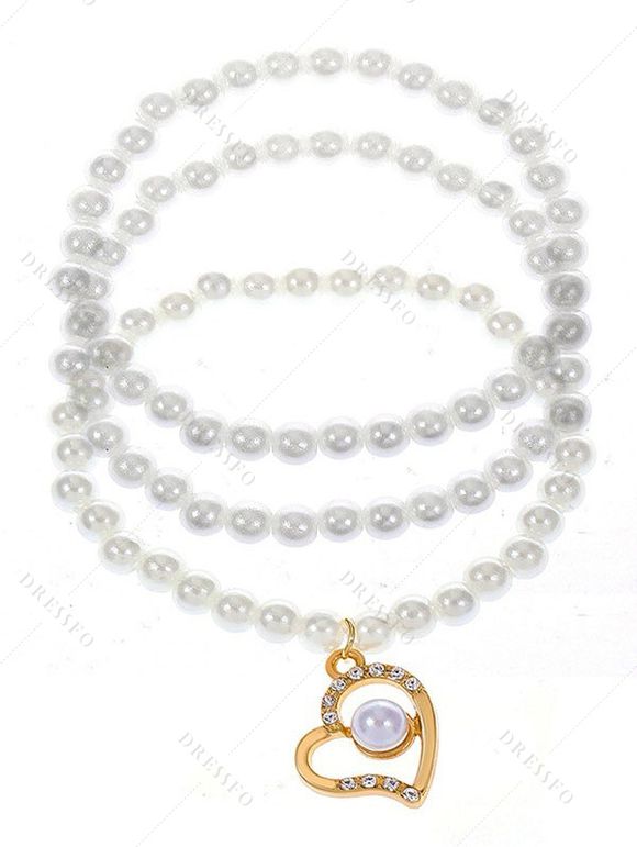 Bracelet Cœur avec Perle Artificielle en Métal avec Strass 3 Pièces - Blanc 