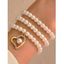 Bracelet Cœur avec Perle Artificielle en Métal avec Strass 3 Pièces - Blanc 