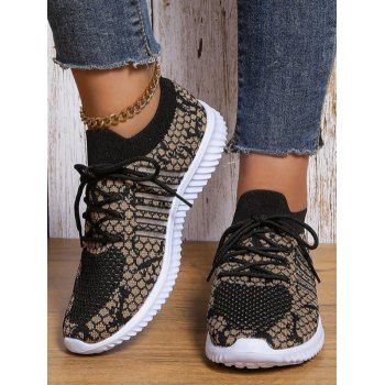 

Snake Print Breathable Mesh Sneakers Lace Up Outdoor Shoes, Multicolor