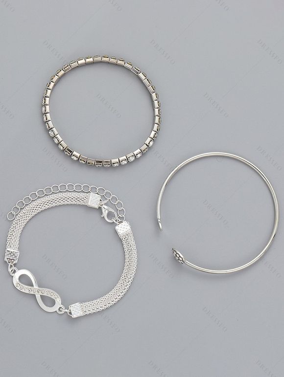 Ensemble de Bracelets Cœur D'Amour avec Strass en Alliage 3 Pièces pour Saint-Valentin - Argent 