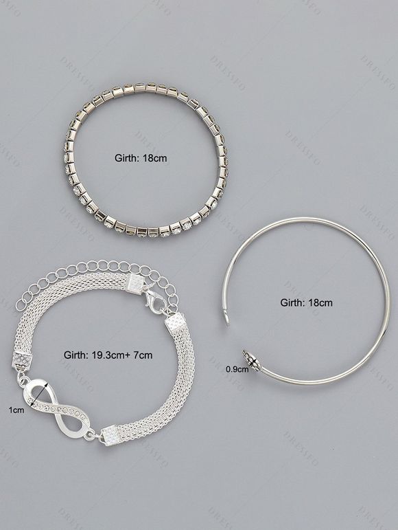 Ensemble de Bracelets Cœur D'Amour avec Strass en Alliage 3 Pièces pour Saint-Valentin - Argent 