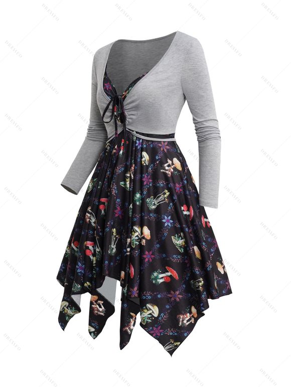 Ensemble de T-shirt Court Anneau en O à Manches Courtes et de Robe Asymétrique à Bretelle Fine - multicolor M | US 6