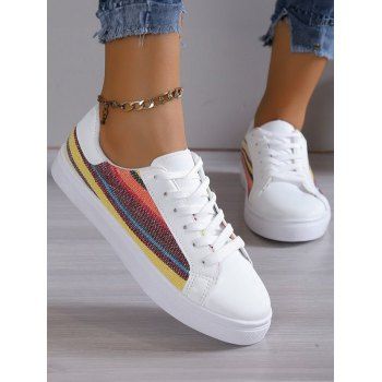 

Women Low-cut Fashion Casual Shoes Lace Up White Chunky Striped Sneakers