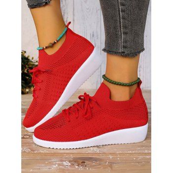 

Women Breathable Flying Woven Sneakers Casual Lace Up Outdoor Shoes Lightweight Low Top Running Shoes, Red