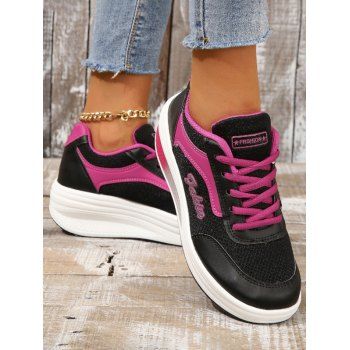 

Women's Platform Outdoor Daily Color Block Sporty Casual Comfort Running Walking Mesh Lace-up Shoes, Black