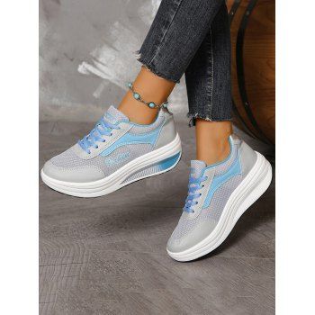 

Women's Platform Outdoor Daily Color Block Sporty Casual Comfort Running Walking Mesh Lace-up Shoes, Light blue