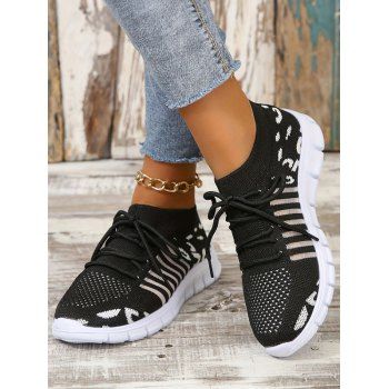 

Women's Lace Up Low Top Sneakers Trendy Knitted Walking Running Trainers Breathable Outdoor Sports Shoes, Black