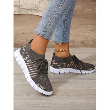 

Women's Lace Up Low Top Sneakers Trendy Knitted Walking Running Trainers Breathable Outdoor Sports Shoes, Gray