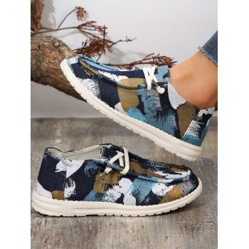 

Canvas Shoes Women Slip On Patchwork Casual Fashion Stylish Lace Up Shoes, Multicolor