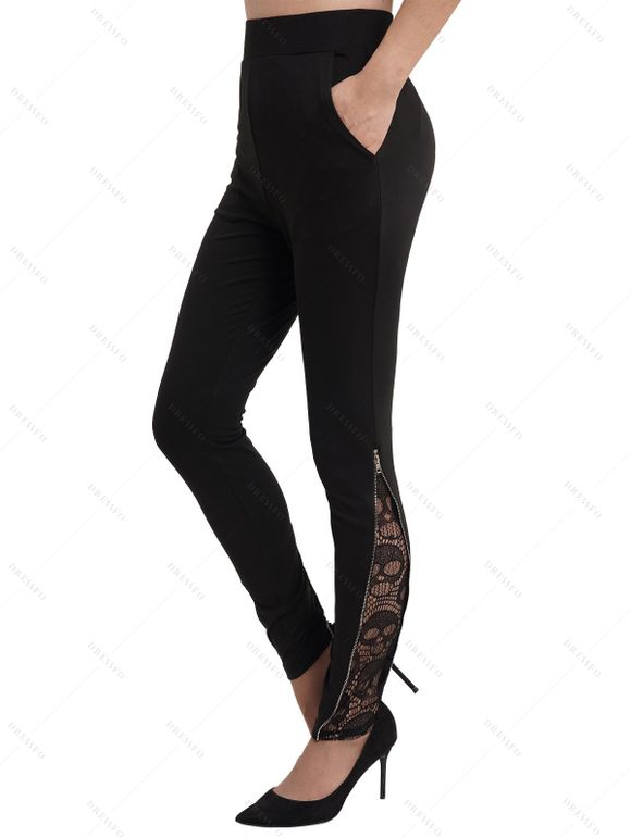 Pantalon Moulant Zippé Long en Couleur Unie avec Poches - Noir S | US 4